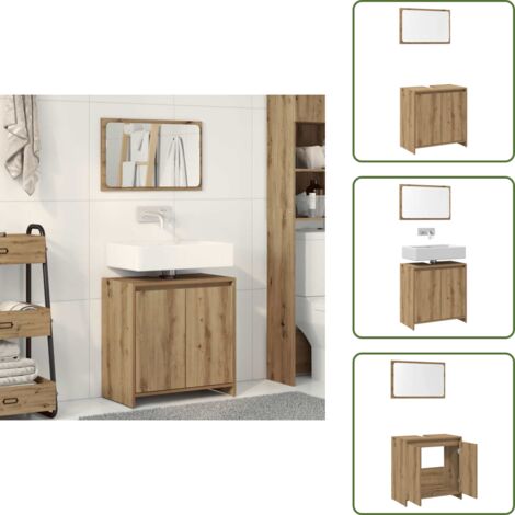 Espejo de baño - vidaXL Juego de muebles baño 2 piezas madera ingeniería roble artisan - Muebles de baño con espejo