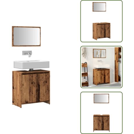 Espejo de baño - vidaXL Juego de muebles de baño 2 piezas madera ingeniería envejecida - Muebles de baño en madera