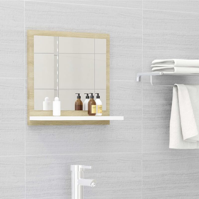 

Espejo de baño aglomerado blanco y roble Sonoma 40x10,5x37 cm - Beige