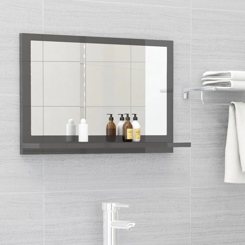 

Youthup - Espejo de baño aglomerado gris brillante 60x10,5x37 cm - Gris