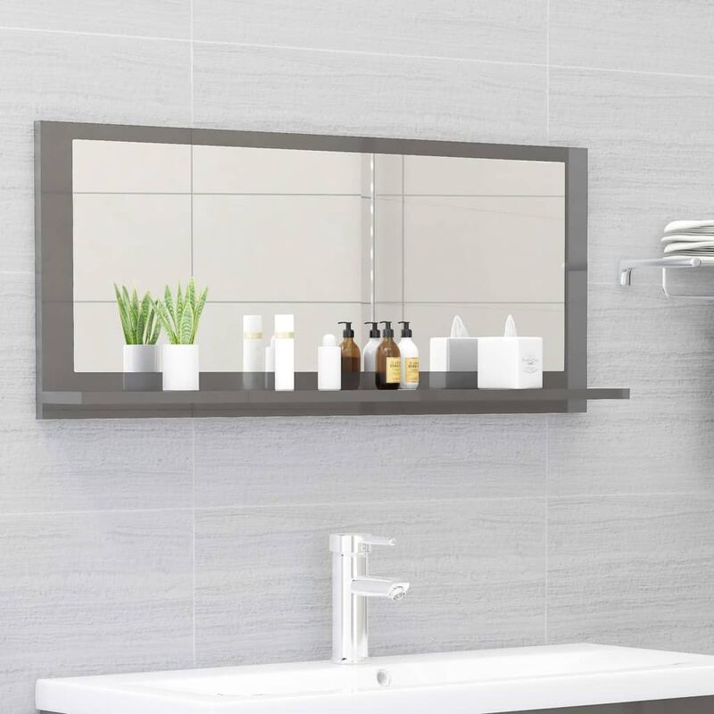 

Youthup - Espejo de baño aglomerado gris brillante 90x10,5x37 cm - Gris