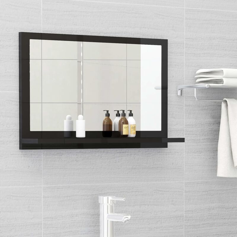

Youthup - Espejo de baño aglomerado negro brillante 60x10,5x37 cm - Negro