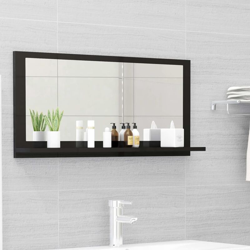 

Youthup - Espejo de baño aglomerado negro brillante 80x10,5x37 cm - Negro