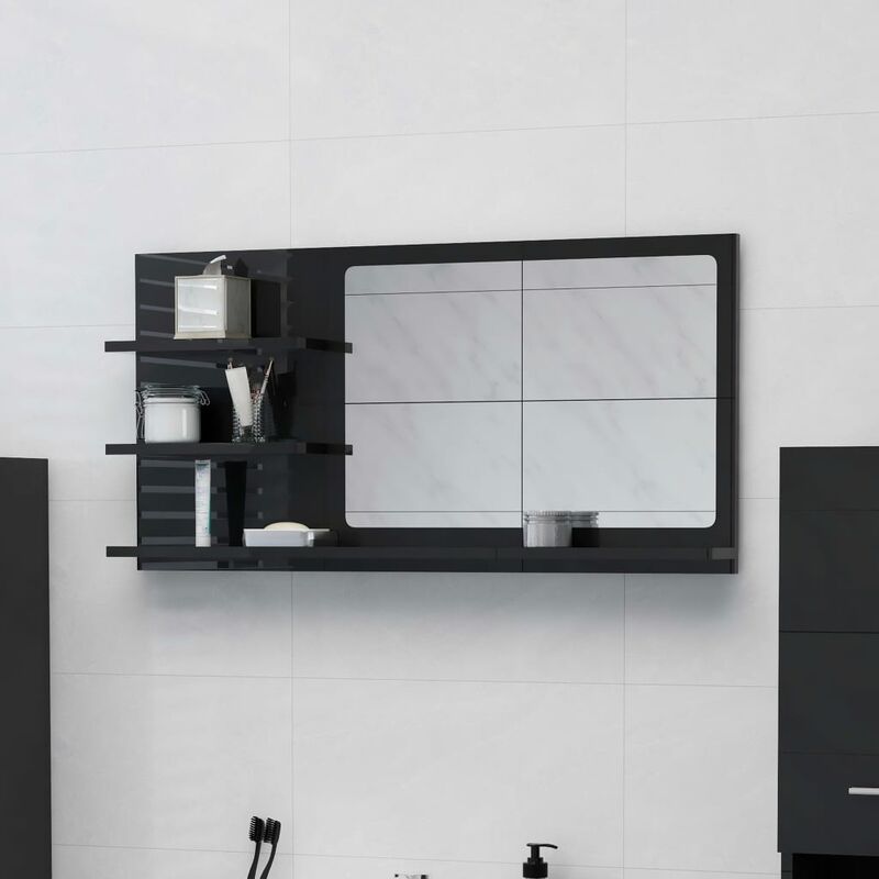

Youthup - Espejo de baño aglomerado negro brillante 90x10,5x45 cm - Negro