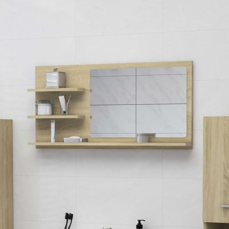

Espejo de baño aglomerado roble Sonoma 90x10,5x45 cm - Marrón