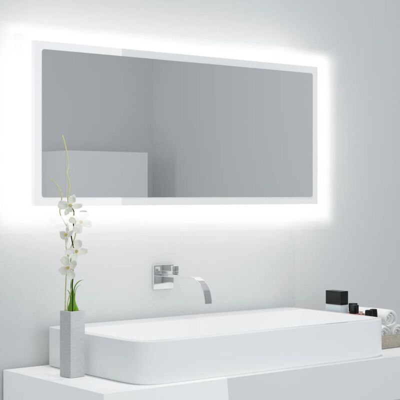 

Espejo de baño con LED aglomerado blanco brillo 100x8,5x37 cm - Blanco