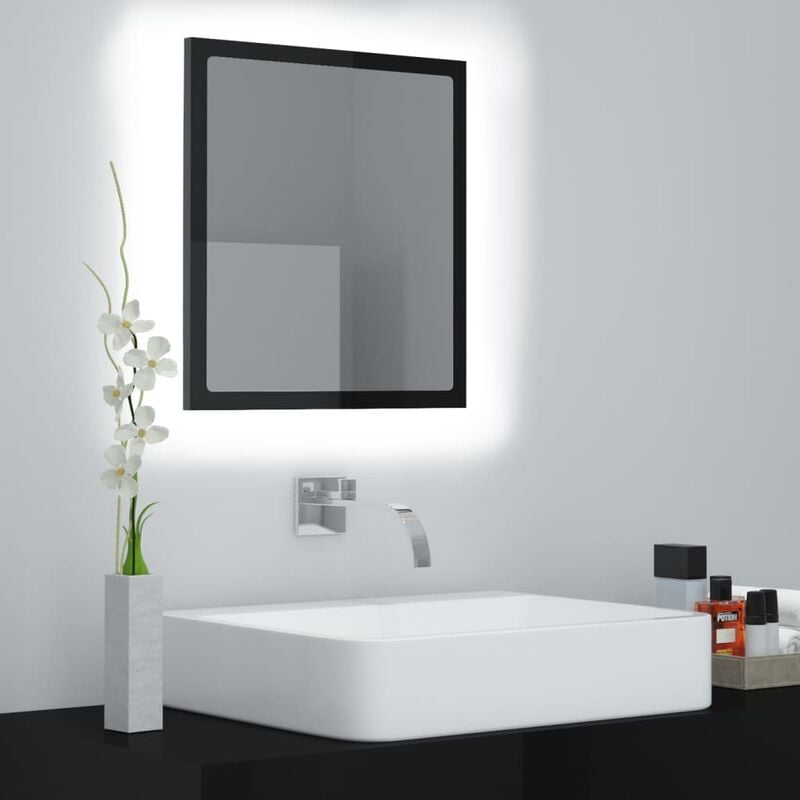 

Espejo de baño con LED aglomerado negro brillante 40x8,5x37 cm - Negro