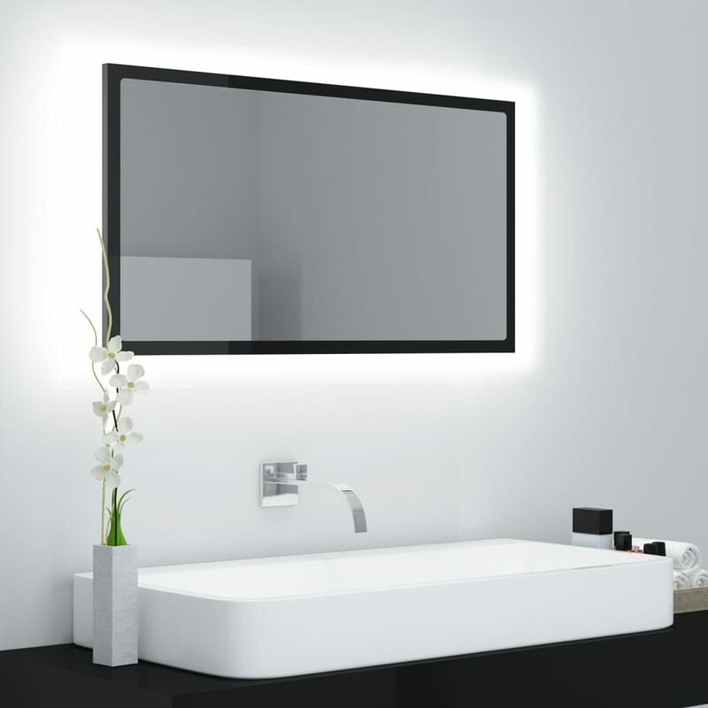 

Espejo de baño con LED aglomerado negro brillo 80x8,5x37 cm - Negro