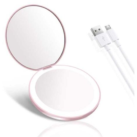 Espejo de bolsillo, espejo compacto con aumento de 2x para monedero, espejo de maquillaje con luz, espejo redondo portátil para viajes/trabajo.