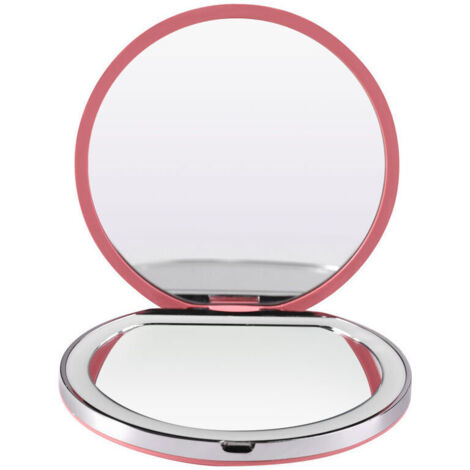 Espejo de bolsillo iluminado con carga rápida USB, aumento 1x/2x, luz LED diurna, portátil