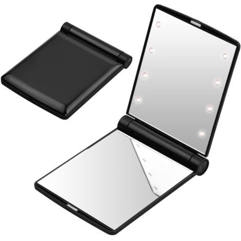 Espejo de bolsillo LED plegable, espejo de bolsillo de viaje, espejo plegable pequeño, espejo de maquillaje portátil, espejo de bolso, espejo de bolsillo con 8 luces LED