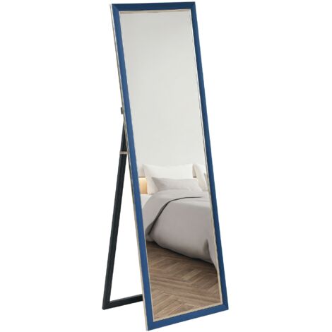Espejo de Cuerpo Entero 150x50 cm con Marco en Terciopelo y Soporte para Salón Dormitorio Azul