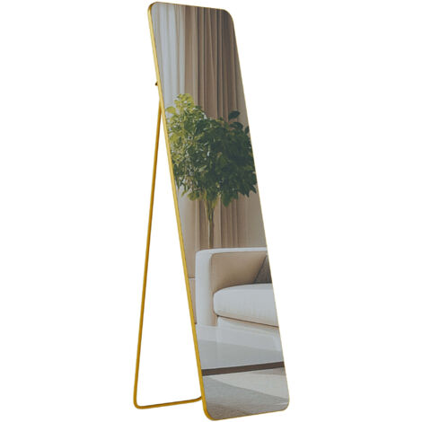Espejo de cuerpo entero de pie o de pared con marco de metal dorado brillante y un diseño limpio y minimalista. 140x40 cm 100008405