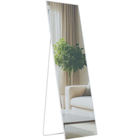 Espejo de cuerpo entero de pie y de pared con marco de metal blanco mate diseño minimalista 150x50 cm 100008799