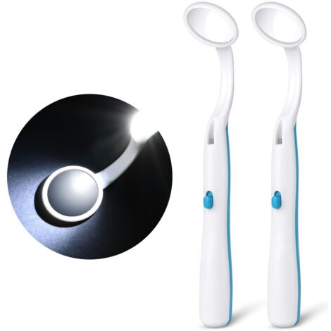 Espejo de inspección dental con luz LED, juego de 2 espejos dentales con luz, espejo curvo antivaho, espejo bucal para el cuidado dental, azul