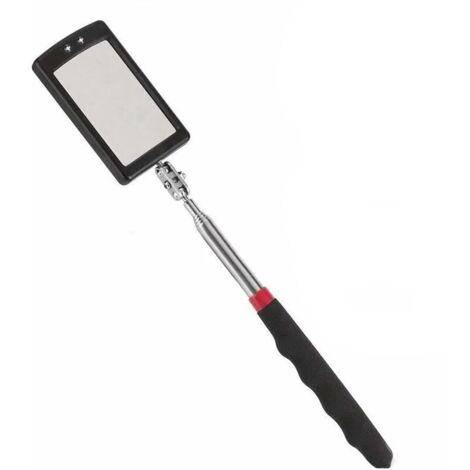 Espejo de inspección telescópico, espejo telescópico LED con 2 luces LED brillantes, mango extensible antideslizante suave, herramienta de inspección de automóviles