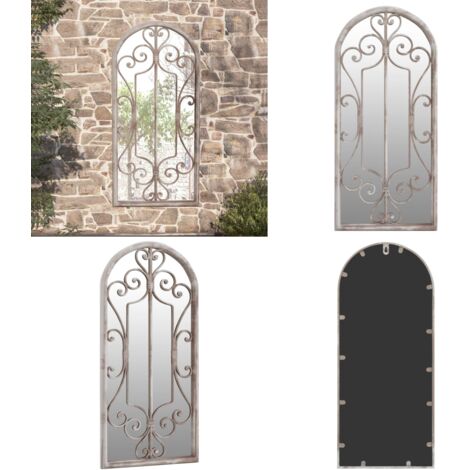 Espejo de jardín hierro color arena para uso exterior 100x45 cm - Espejo exterior - Espejo de hierro