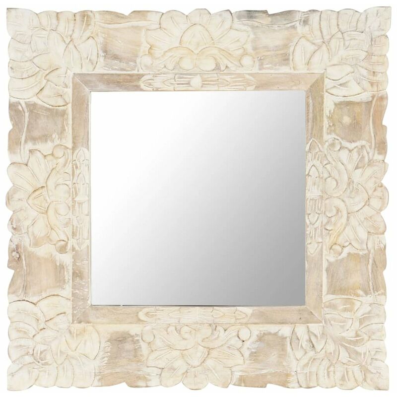 

Espejo de madera maciza de mango blanco 50x50 cm