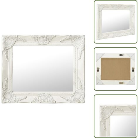 Espejo de madera - vidaXL Espejo de pared estilo barroco blanco 50x40 cm -