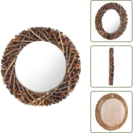 Espejo de madera - vidaXL Espejo de pared redondo teca 60 cm - Espejo rústico