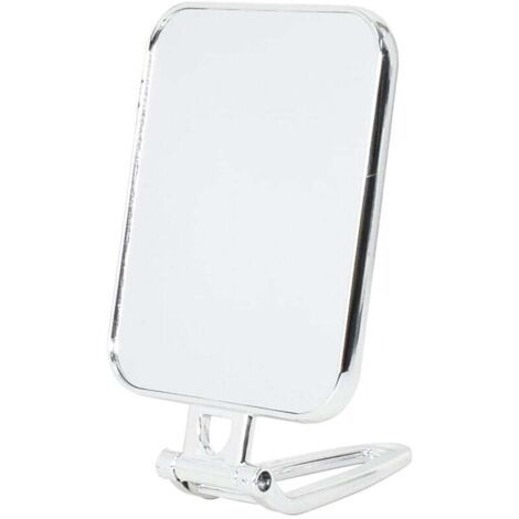 Espejo de maquillaje con asa, espejo de bolsillo de viaje de doble cara, giratorio 270°, espejo de maquillaje plegable, espejo de pie, espejo de afeitar, espejo de baño (plateado)