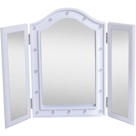 Espejo de Maquillaje con Luz LED Plegable Espejo Triple de Mesa 73x53.5x4.5cm