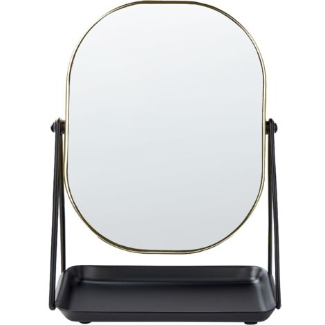 Espejo de maquillaje de metal dorado negro 20 x 22 cm tocador doble cara Correze