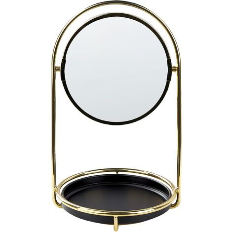 Espejo de maquillaje de metal vidrio dorado negro 15 cm bandeja aumento Indre