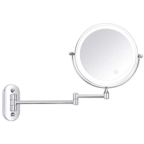 Espejo de maquillaje de pared, espejo de pared con aumento iluminado, espejo de pared de doble cara 1X/10X, espejo cosmético giratorio de 360°, carga USB.