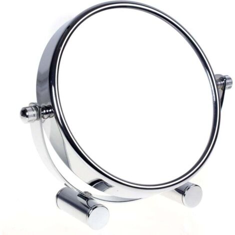 Espejo de maquillaje/espejo cosmético KZQ, giratorio 360°, doble cara: normal y aumento de 10x. Espejo de pie, espejo de afeitar, espejo de baño, cromado.