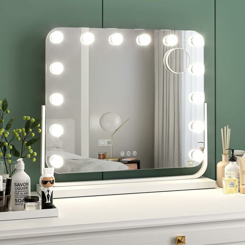 

Espejo de maquillaje Hollywood, espejo de tocador giratorio de 360 ° con 14 bombillas LED regulables, control táctil de 3 modos de iluminación de