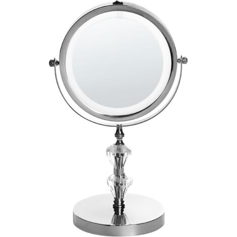 Espejo de maquillaje iluminación LED metal plateado ø 20 cm doble cara magnifica Laon