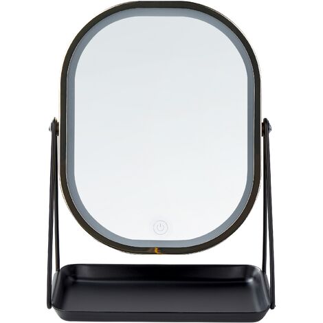 Espejo de maquillaje LED de metal dorado negro 20 x 32 cm tocador Dordogne