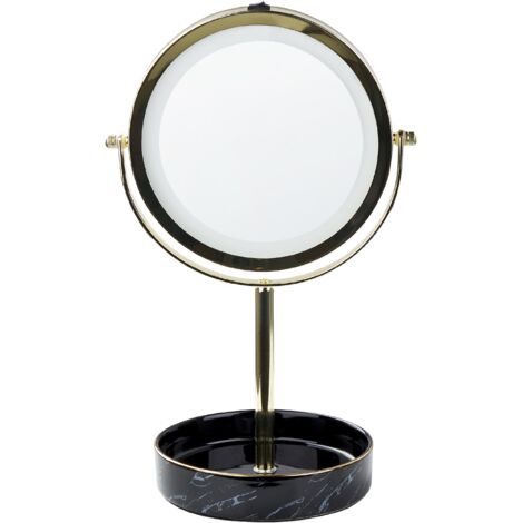 Espejo de maquillaje LED de metal vidrio dorado negro 20 cm doble cara Savoie