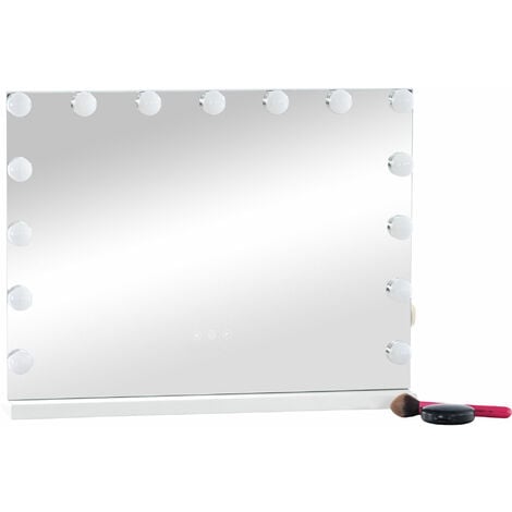 Espejo de maquillaje cuadrado con aumento 5X iluminado LED montado en la  pared con enchufe, acabado cromado pulido Dowry1802D-8x5