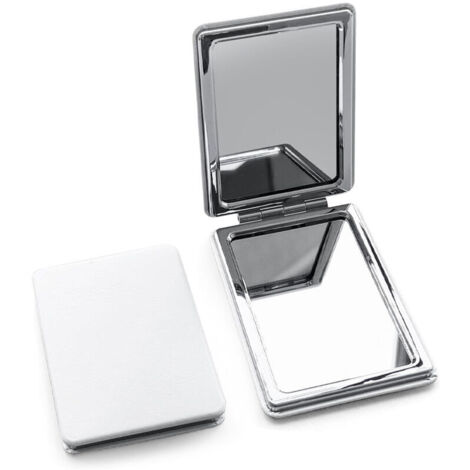 Espejo de maquillaje portátil de bolsillo de PU, mini espejo plegable de doble cara para viajes de negocios (rectangular).