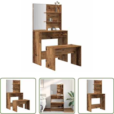Espejo de maquillaje -  Tocador de madera antigua de ingeniería