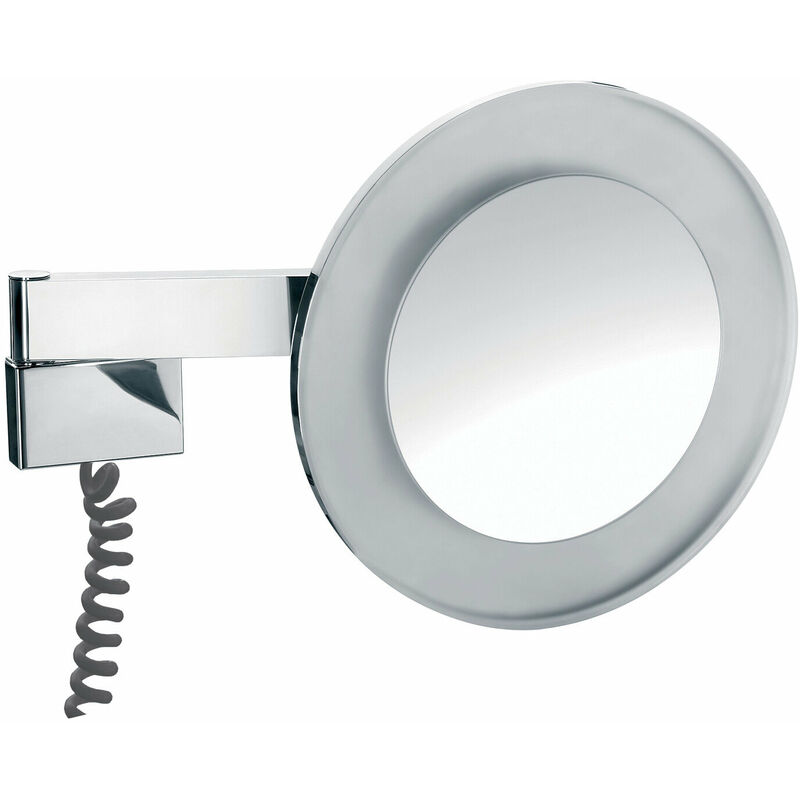 

Espejo de maquillaje y afeitado LED, aumento: 5x, redondo, LED de alta potencia, brazo articulado doble, cable en espiral, enchufe adaptador