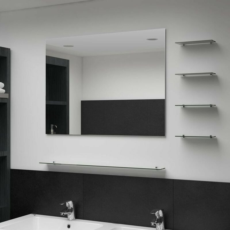 

Happyshopping - Espejo de pared con 5 estantes plateado 80x60 cm
