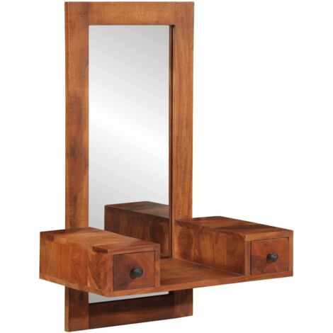 Espejo de pared con cajones madera maciza de acacia 60x33x90 cm
