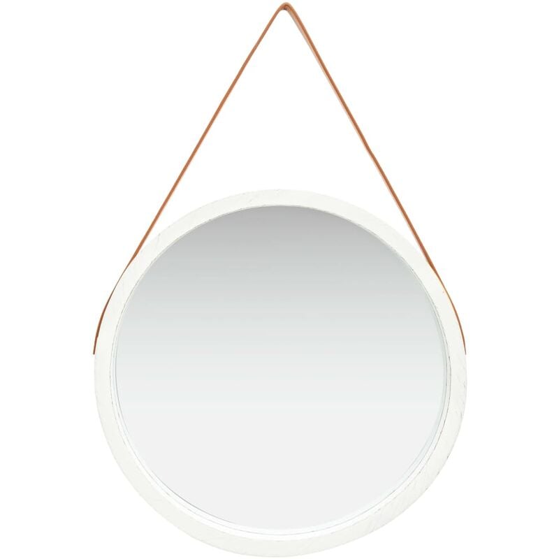 

vidaXL Espejo de pared con correa blanco 60 cm - Blanco