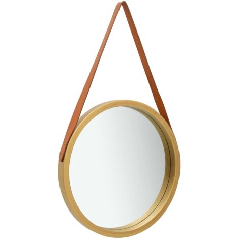 Espejo de pared con correa dorado 50 cm