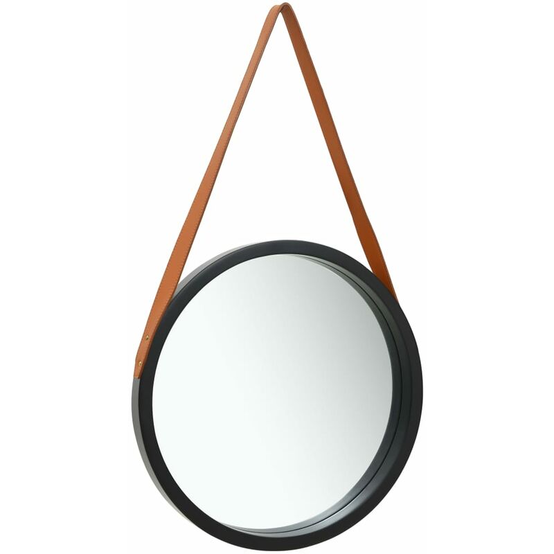 

vidaXL Espejo de pared con correa negro 50 cm - Negro