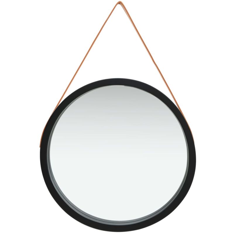 

vidaXL Espejo de pared con correa negro 60 cm - Negro