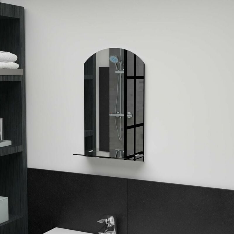 

Happyshopping - Espejo de pared con estante de vidrio templado 30x50 cm