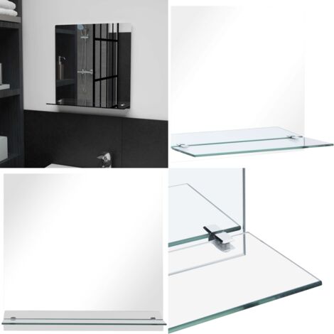 Espejo de pared con estante de vidrio templado 40x40 cm - Estante de baño - Espejo con estante