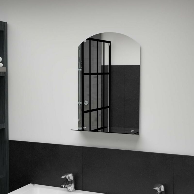 

Happyshopping - Espejo de pared con estante de vidrio templado 40x60 cm