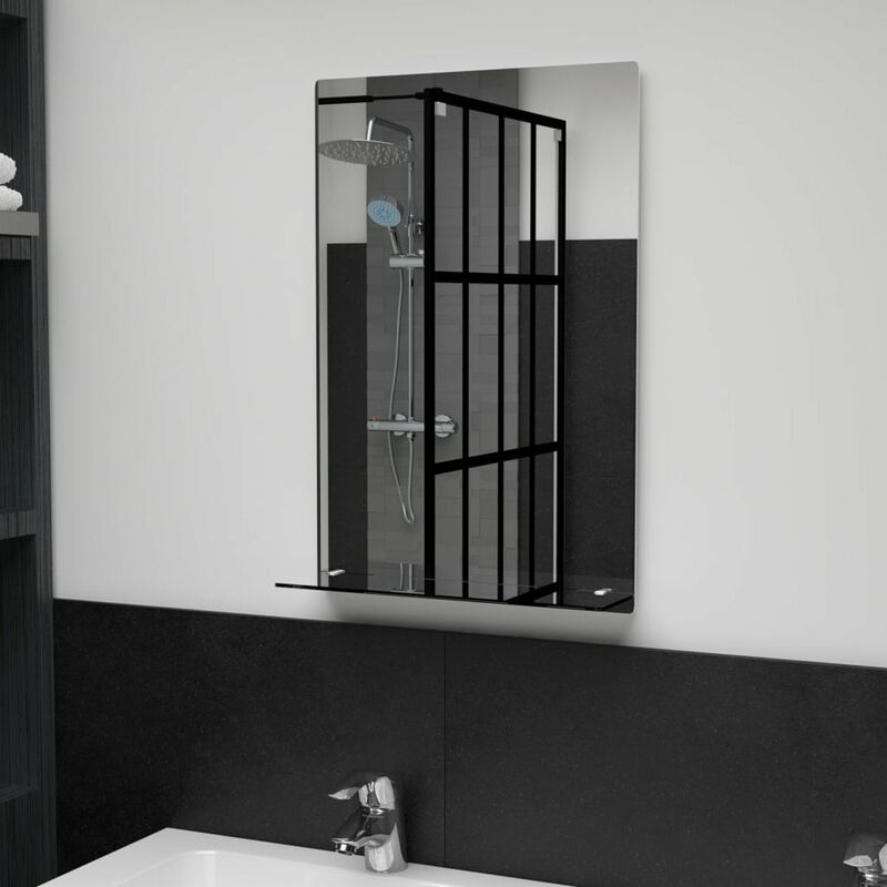 

Happyshopping - Espejo de pared con estante de vidrio templado 40x60 cm