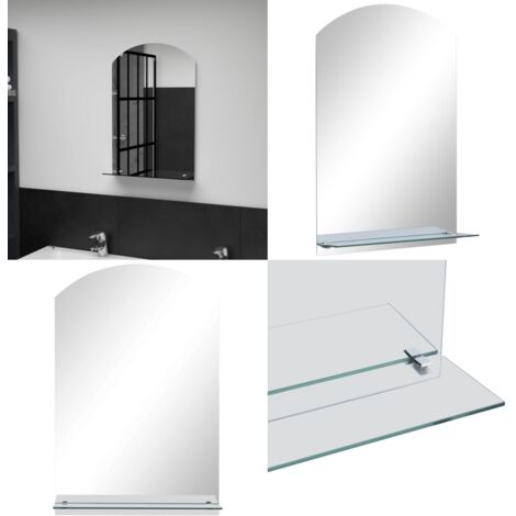 Espejo de pared con estante de vidrio templado 40x60 cm - Estante de baño - Espejo con estante