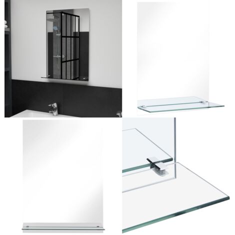 Espejo de pared con estante de vidrio templado 40x60 cm - Estante de baño - Espejo con estante